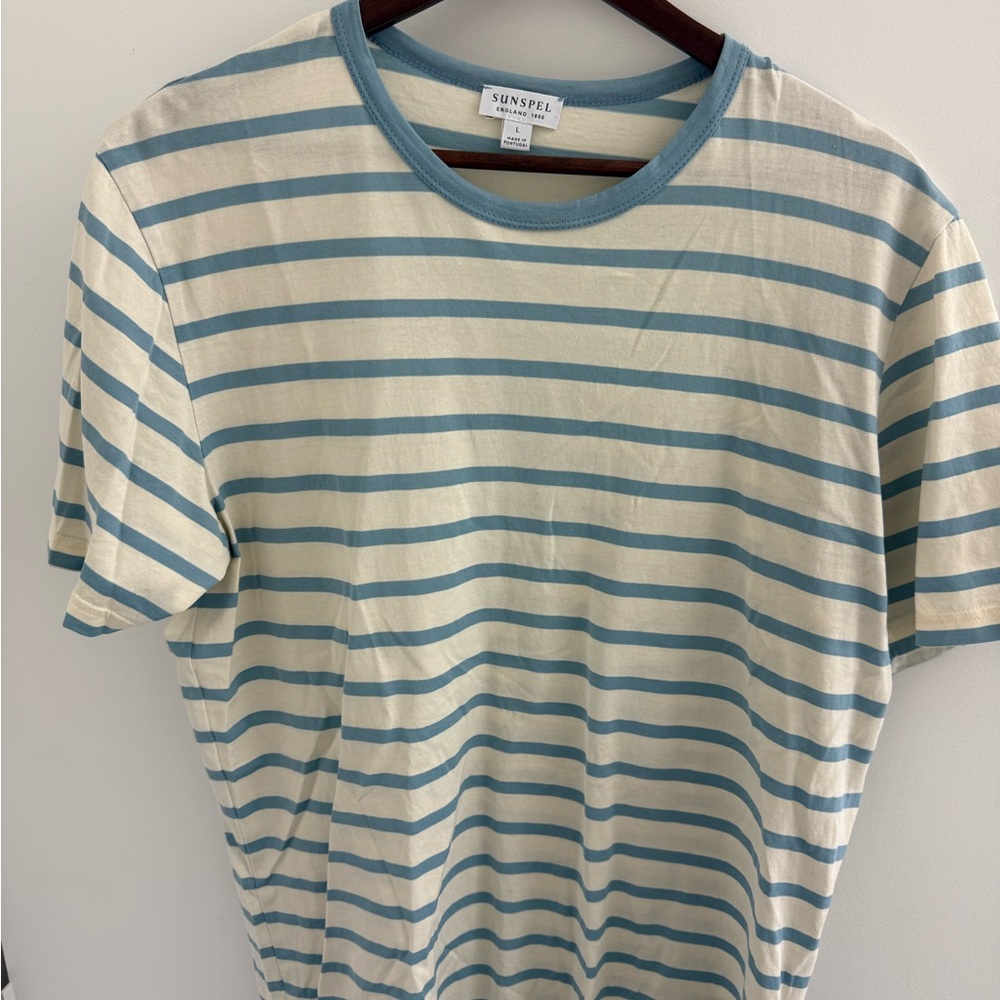 Sunspel Men's Striped T-Shirt - Blue and White